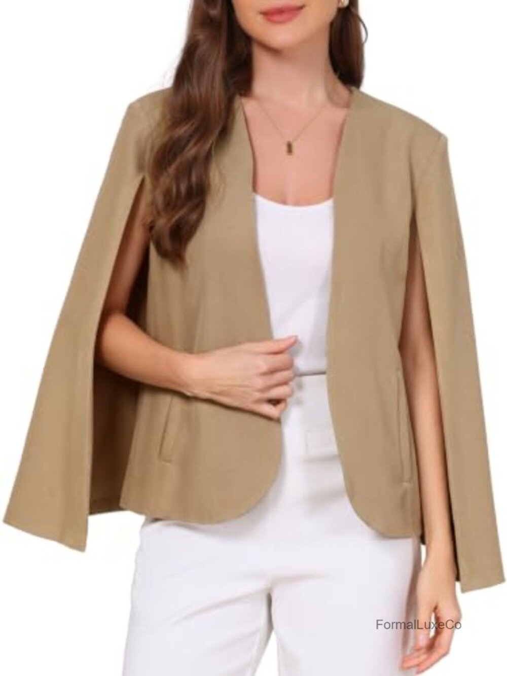 Allegra K Split Sleeve Cape Blazer Collarless Business Casual
